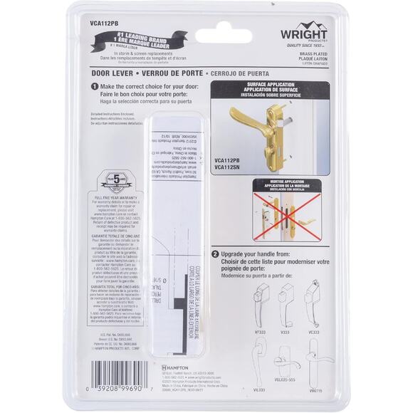 Wright Products Castellan Surface Lever Mount Latch with Deadbolt VCA112SN - Picture 2 of 3